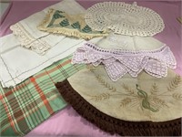 Crocheted, embroidered runners, doilies
