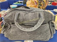 LARGE GREY LEATHER TRAVEL TOTE