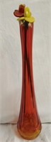 Gorgeous Red Glass Vase with Art Glass Flowers