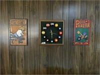 Pool Ball Clock and Three Wall Plaques
