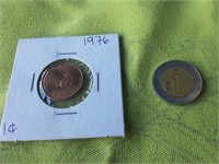 1976 PENNY AND FOREIGN COIN