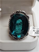 Green Emerald German Silver Size 9