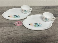 Atomic Flower MCM Milk glass Cups and plates