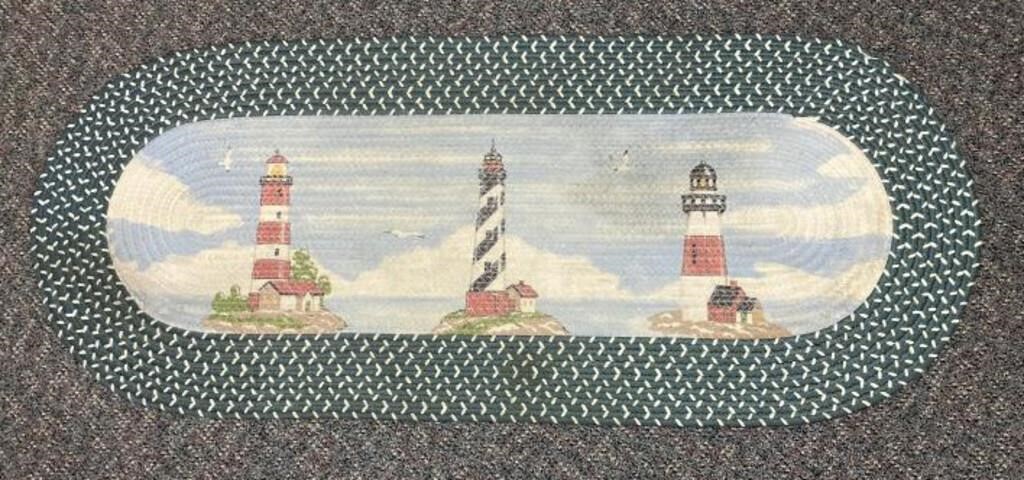 48”x20” Braided type rug, Lighthouse theme, has a