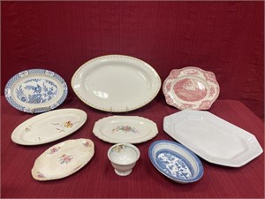 7 porcelain and ironstone platters and two bowls.