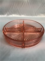 8 INCH PINK DEPRESSION GLASS DIVIDED RELISH