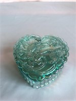 LOVELY FENTON LIDDED TEAL CARNIVAL GLASS  TRINKET