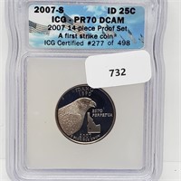 ICG 2007-S PR70DCAM ID Quarter 25 Cents