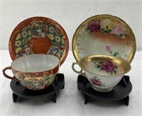 Antique porcelains hand painted cups & saucers