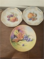 Vintage Lot of 3 hand painted fruit plates