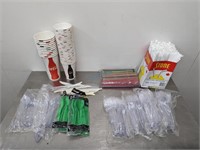 ASST. LOT OF PLASTIC CUTLERY, CUPS & STRAWS