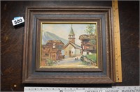 Original oil painting European village scene