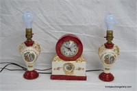 1930's Deveraux George & Martha Clock & Lamp Set