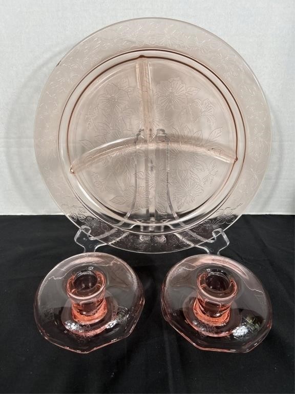 Octagon Rose Pink Etched Candleholders.