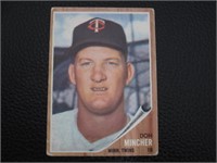 1962 TOPPS #386 DON MINCHER TWINS VINTAGE