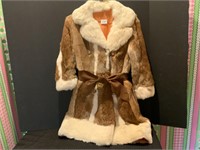 Vintage Double Breasted Rabbit Fur Coat w/Belt