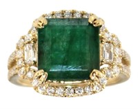 14kt Gold 5.30 ct GIA Emerald & Diamond Ring