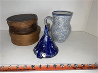 Red wing pottery, vintage blue enamel funnel,