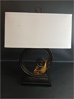 Metal Table Lamp with Swirl Design & Cream Shade