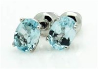 Genuine 2.00 ct Blue Topaz Solitaire Earrings