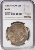 1921 MORGAN DOLLAR, NGC MS-64 TONING