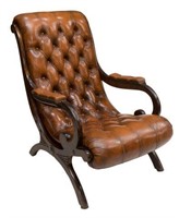 BUTTONED LEATHER LOUNGE CHAIR