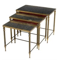 (3) FRENCH GILT BRASS MIRRORED TOP NESTING TABLES