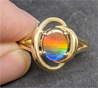 14 Kt Yellow Gold Ammolite Solitaire Ring