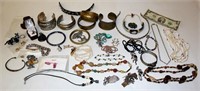 Vintage & Costume Jewelry Lot- Rhinestones, Brass