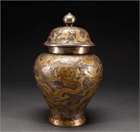 Silver gold-plated dragon patterned lid jar