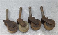 Set of 4 Antique Small Wood Casters 1" Wheels -