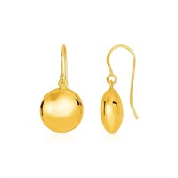 14k Gold Puffed Circle Shape Drop Earrings