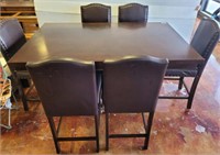 COCKTAIL TABLE W/ 6 LEATHER TYPE CHAIRS