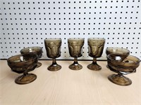 Vtg Anchor Hocking Fairfield Brown Pedestal Set