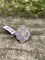 Ethiopian Opal & White Sterling Cluster Ring