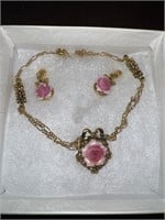 Vintage Avon rose “gold” necklace and earring