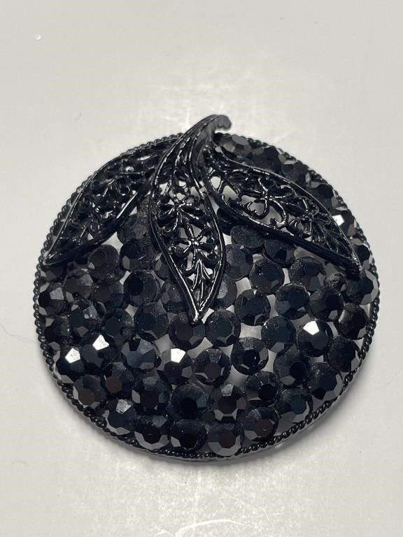 BLACK RHINESTONES BROOCH