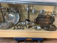 SIlver Plate Serving Trays, Pitchers, Cups etc