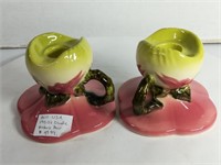 (2) Hull Woodland Chartreuse Pink Candleholders