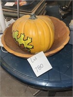 Hand-Carved Bowl and Artificial Pumpkin