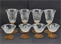 Lot Of 8 Amber Hughes Cornflower Glass Ware