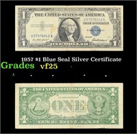 1957 $1 Blue Seal Silver Certificate Grades vf+