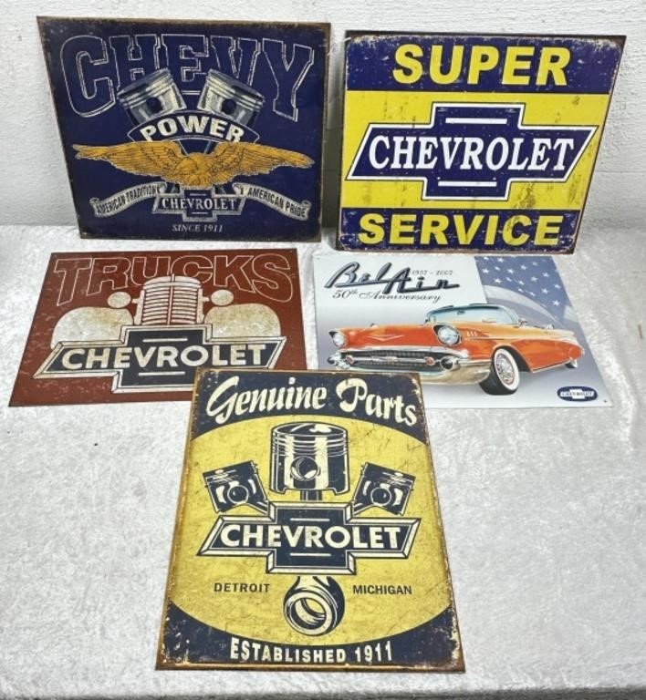 Lot Of 5 Various Chevy Tin Signs