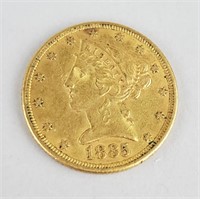 1885 Fine Gold Liberty Eagle Five Dollar Coin.