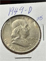 1949 D Ben Franklin Silver Half Dollar