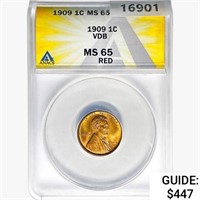 1909 VDB Wheat Cent ANACS MS65 RED