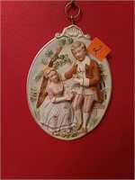 Japanese Porcelain Courting Couple Wall Plaque