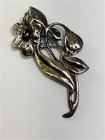 Vint. Large Sterling/Garnet Flower Pin/Brooch 12 G