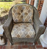 PAIR OF WICKER ARM CHAIRS OUTDOOR