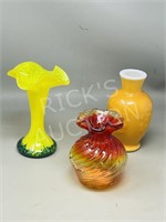 3 art glass vases - 5"- 7" tall